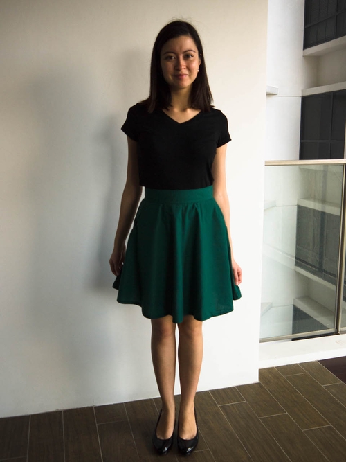 Me wearing a flared green skirt